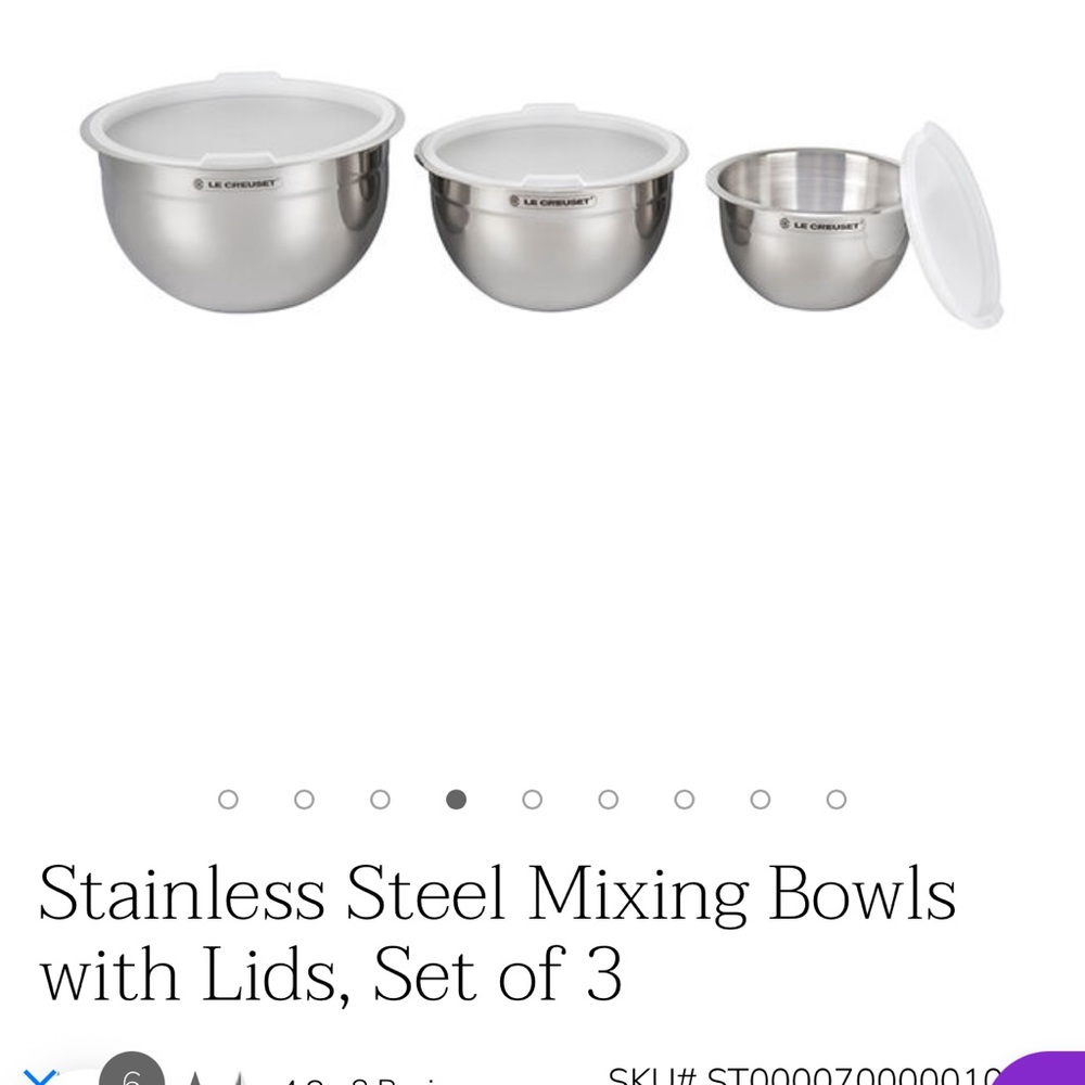 LE CREUSET Stainless Steel Mixing Bowls with Lids, Set of 3